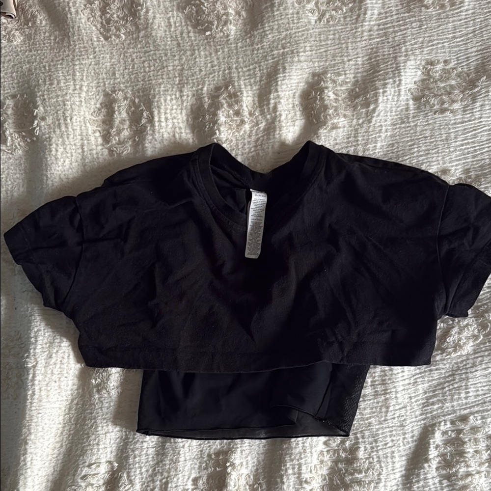 ALO Yoga Black Boxy Crop Top with Mandarin Collar